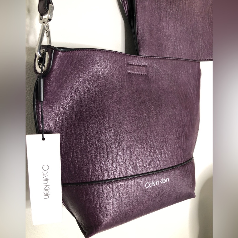 Calvin Klein Dark Purple Cross faux leather purse/bag & BAG COMBO long straps